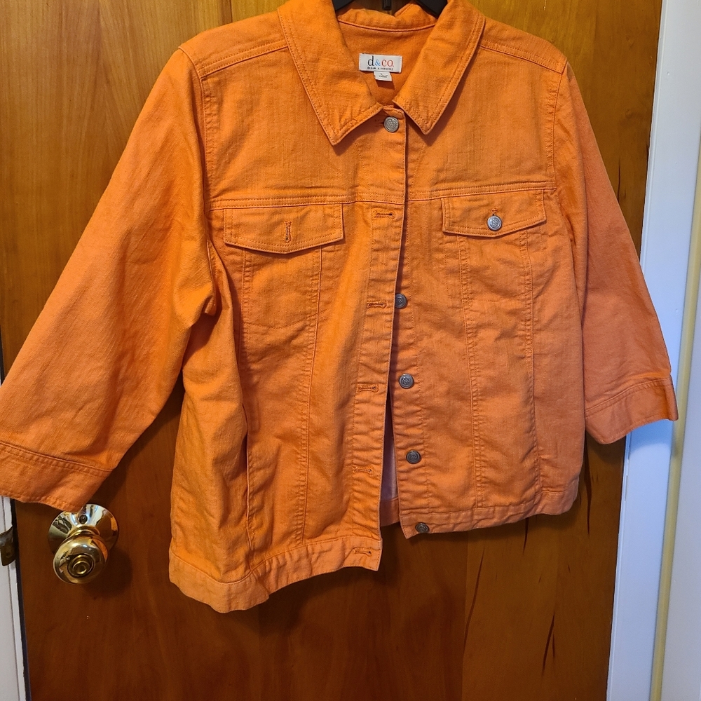 Denim & Company Orange Denim Jacket 3/4 Sleeve